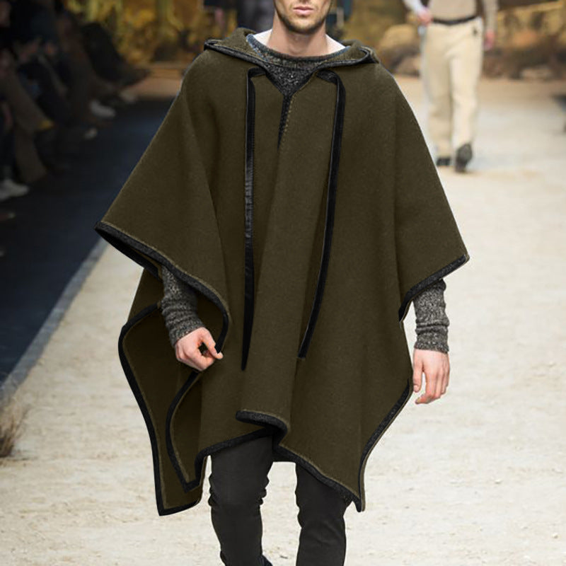 Men's Oversized Hooded Poncho made of Knit with Geometric Mosaic Pattern Mune Fashion