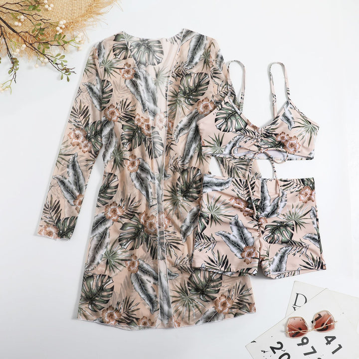Women’s bikini set with floral top and airy wrap jacket Mune Fashion