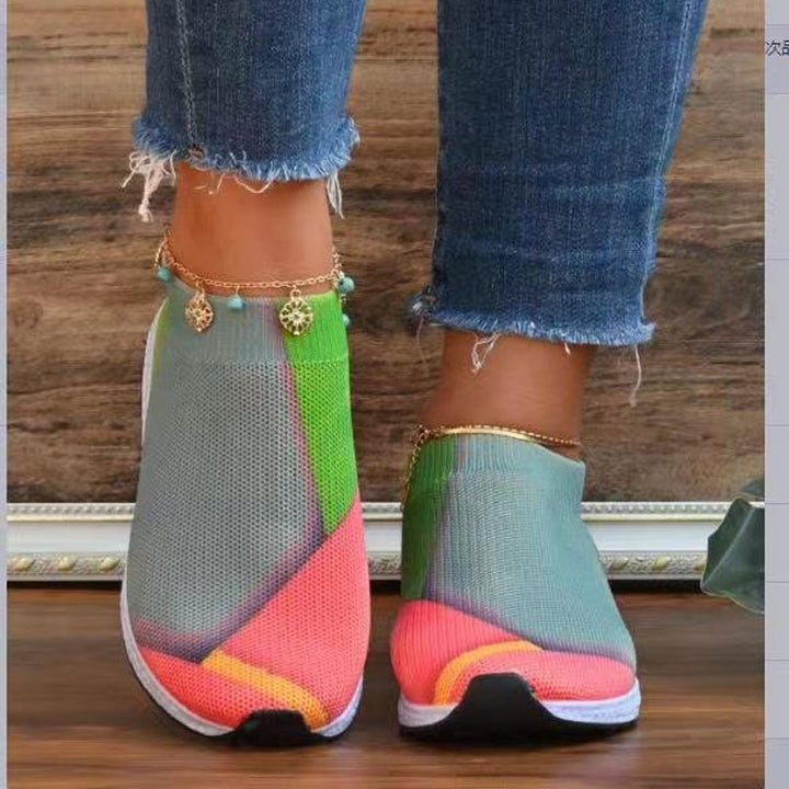 Women's Lightweight Knit Slip-On Sneakers without Laces with Breathable Mesh and Cushioned Platform Sole Mune Fashion