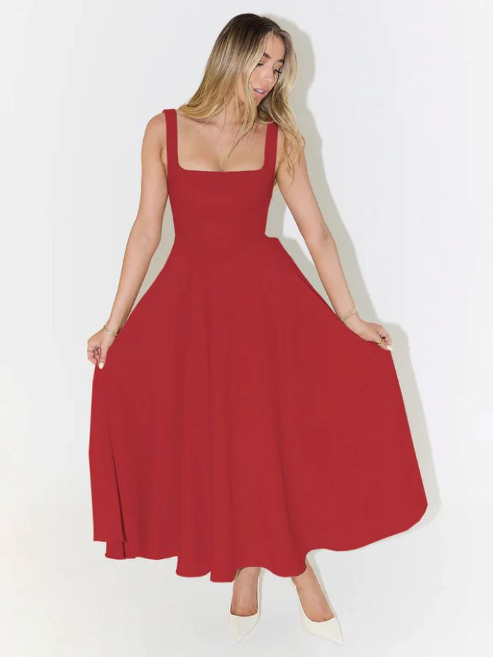 Women's A-line maxi dress with square neckline and flowing fabric Mune Fashion
