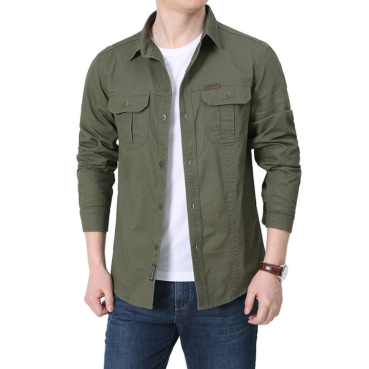 Men's Cotton Canvas Shirt Jacket in Utility Style with Chest Patch Pockets Mune Fashion