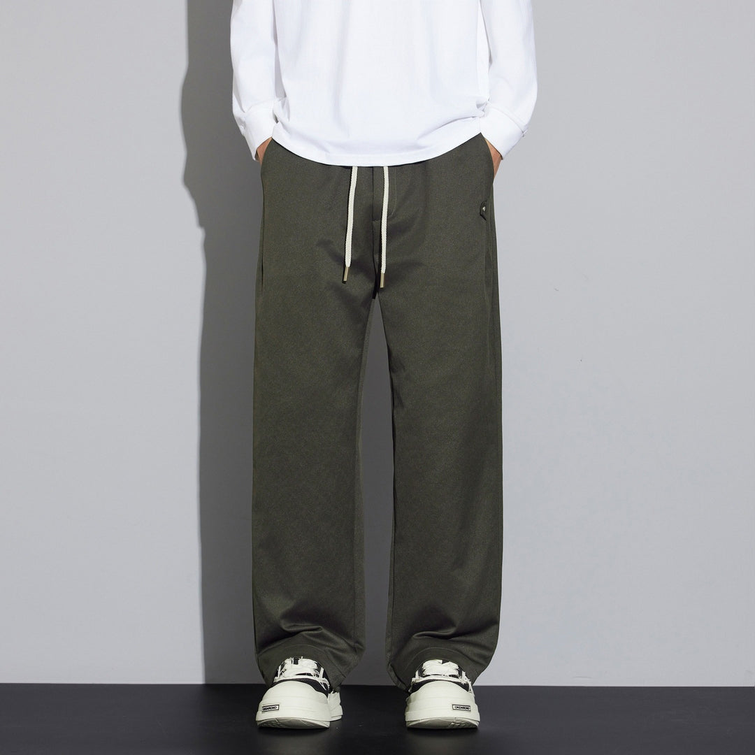 Men's Wide Relaxed-Fit Fabric Trousers with Drawstring & Crease Mune Fashion