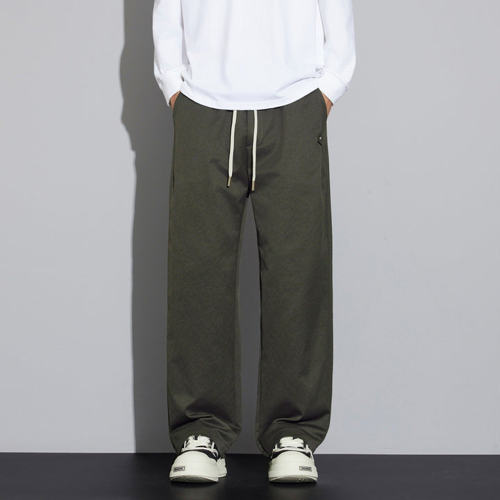 Men's Wide Relaxed-Fit Fabric Trousers with Drawstring & Crease Mune Fashion