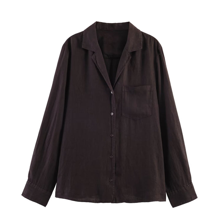 Women's Lightweight Linen Blouse with Shirt Collar, Chest Pocket and Loose Oversized Silhouette Mune Fashion