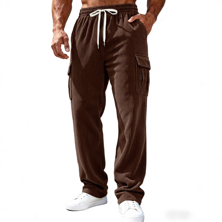 Men Ribbed Cargo Sweatpants with Drawstring and Elastic Waistband Mune Fashion