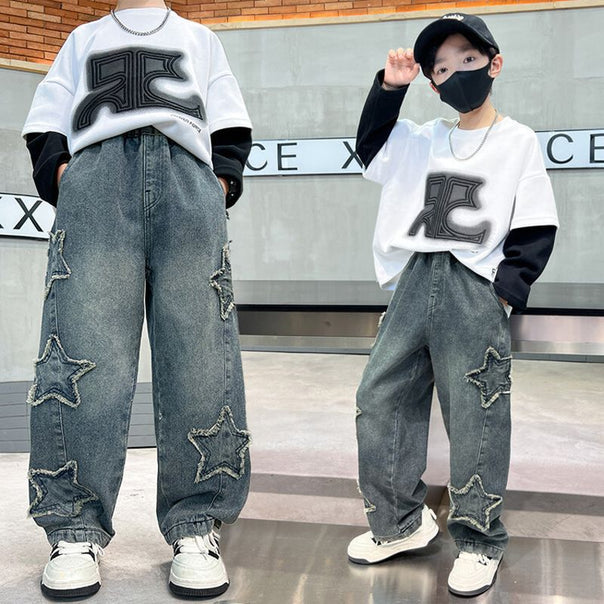 Women's Baggy Jeans with Star Applications Mune Fashion