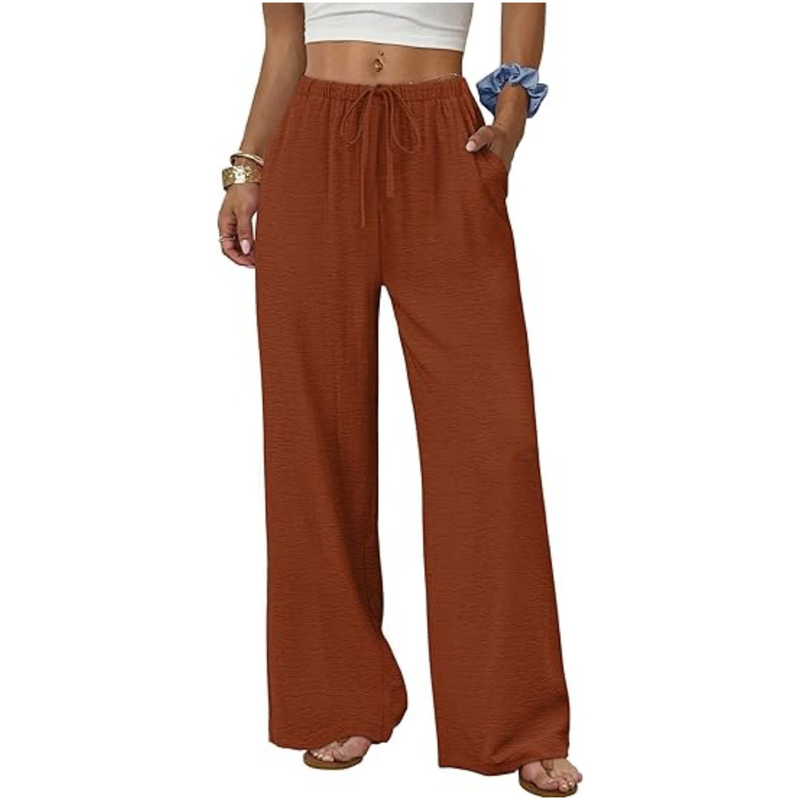 Women's lounge pants with wide leg, elastic waistband and side pockets Mune Fashion