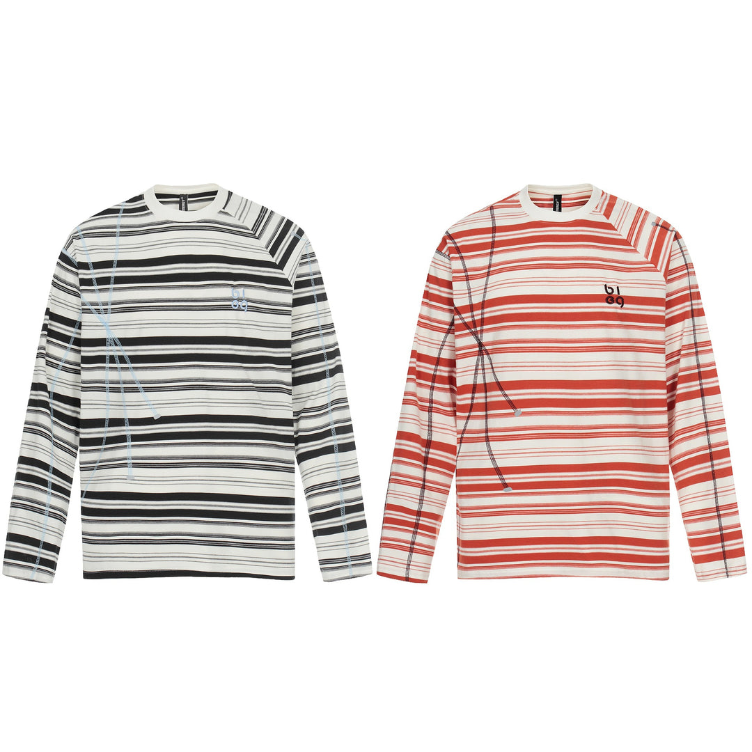 Unisex Striped Long Sleeve Shirt with Contrasting Decorative Seams Mune Fashion
