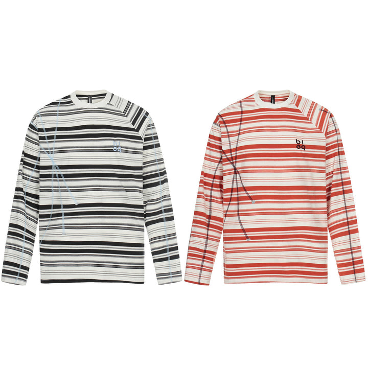 Unisex Striped Long Sleeve Shirt with Contrasting Decorative Seams Mune Fashion
