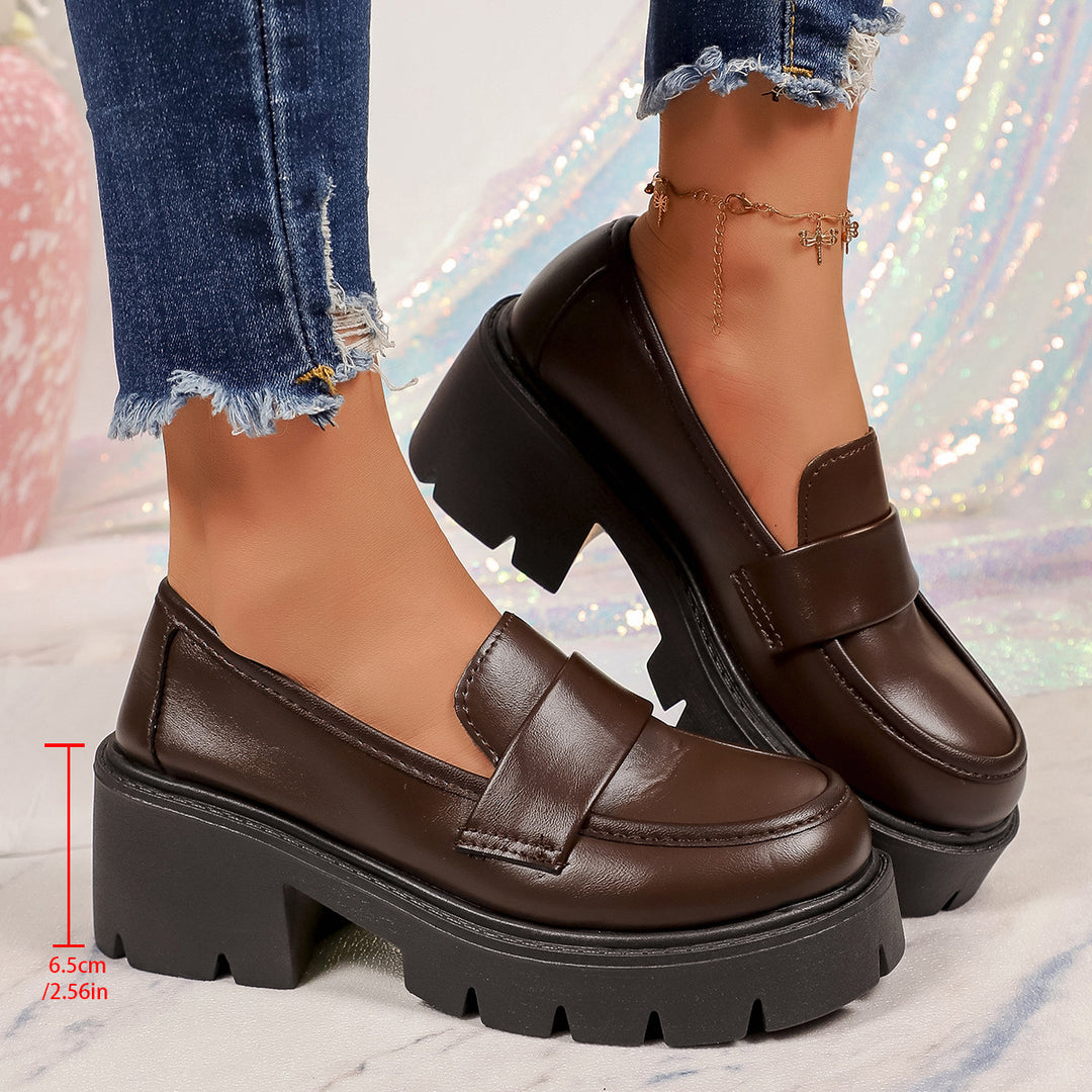 Women Chunky Platform Loafer with Jagged Rubber Sole and Penny Strap Mune Fashion