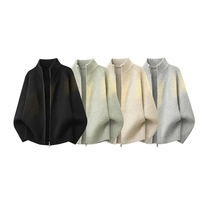 Women Oversize Teddy Knit Cardigan with Stand-up Collar, Ribbed Hems & Two-way Zipper Mune Fashion
