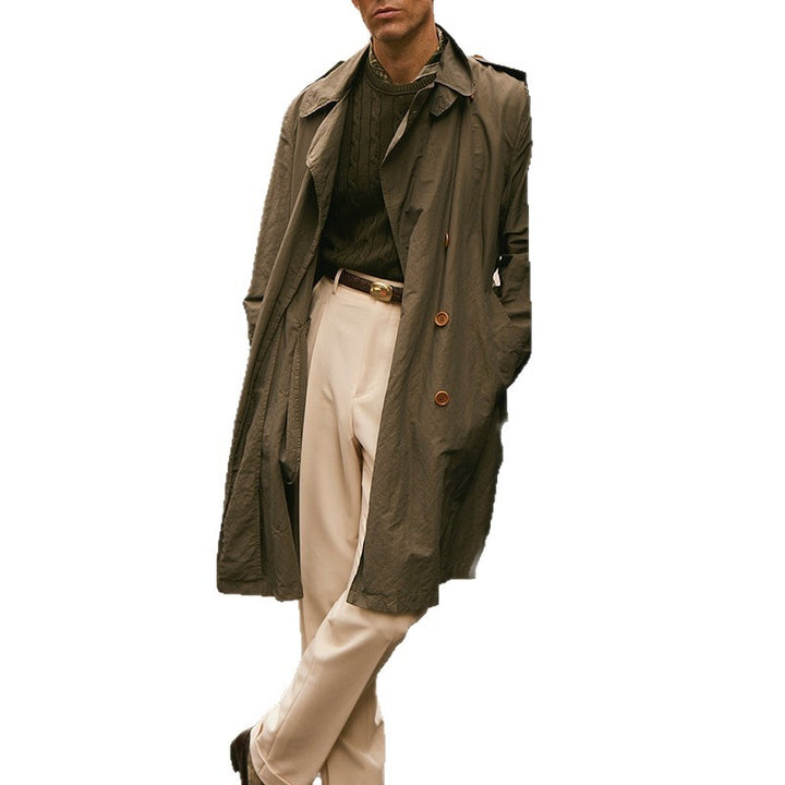 Men's lightweight knee-length trench coat made of water-repellent cotton blend with open cut Mune Fashion