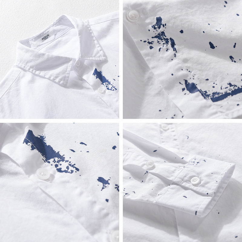 Men's shirt with artistic paint splatter and classic kent collar Mune Fashion