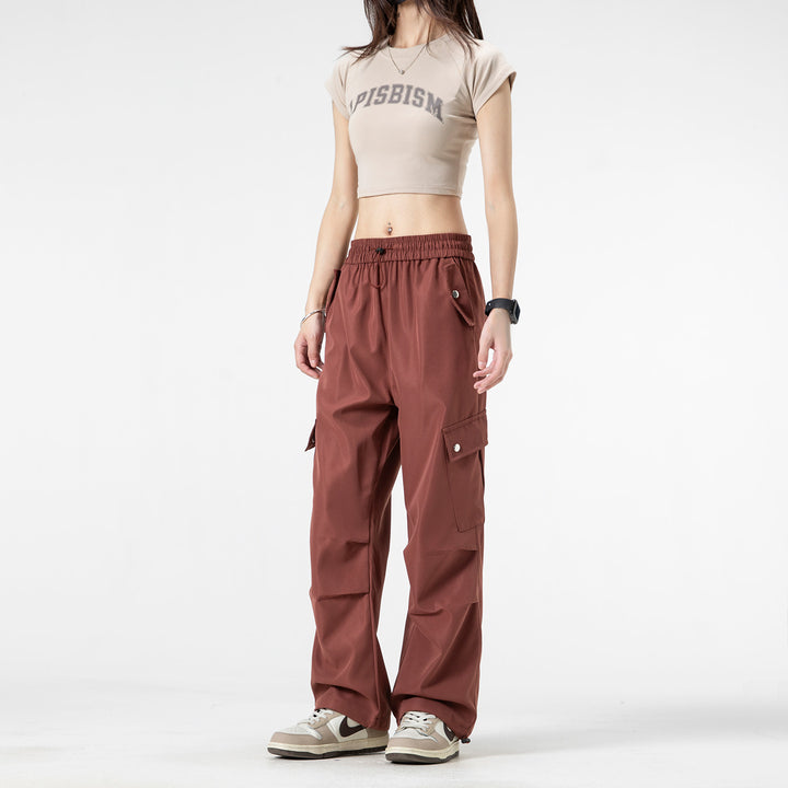Men's Loose Utility Cargo Pants with Drawstring Waistband, Flap Pockets, and Adjustable Hem Closures Drune