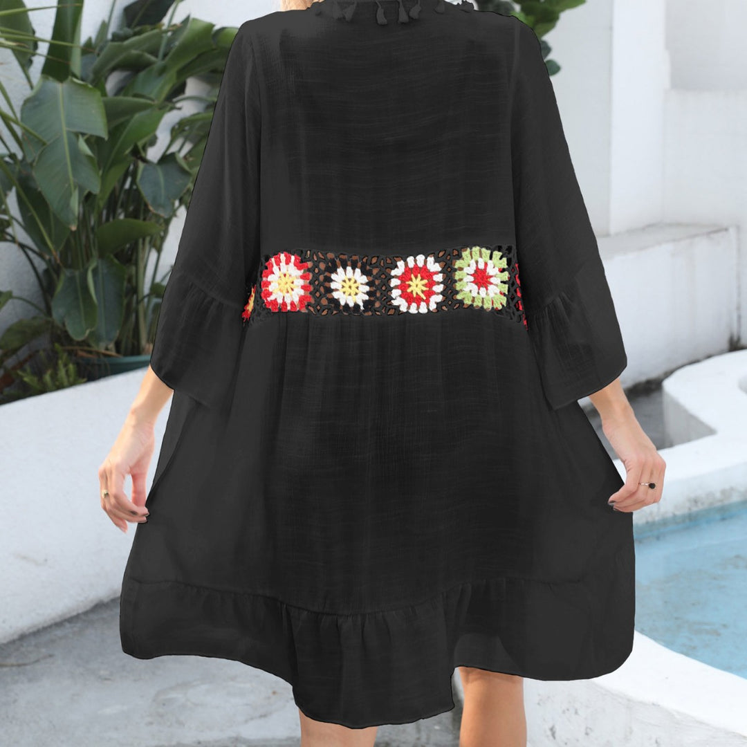 Ladies elegant beach cover-up with floral crochet pattern Mune Fashion