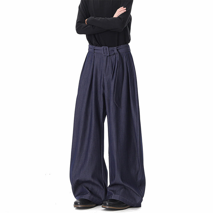 Women Wide Paperbag Pants with High Waist, Pleats and Waist Belt Mune Fashion