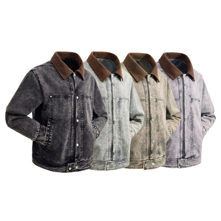 Men's padded denim jacket with cord collar, snap button placket, and practical side pockets Mune Fashion