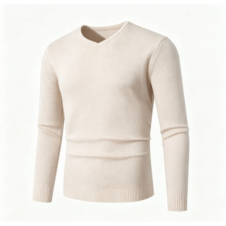 Men's Fine V-Neck Fine Knit Sweater with Narrow Ribbed Hem Mune Fashion