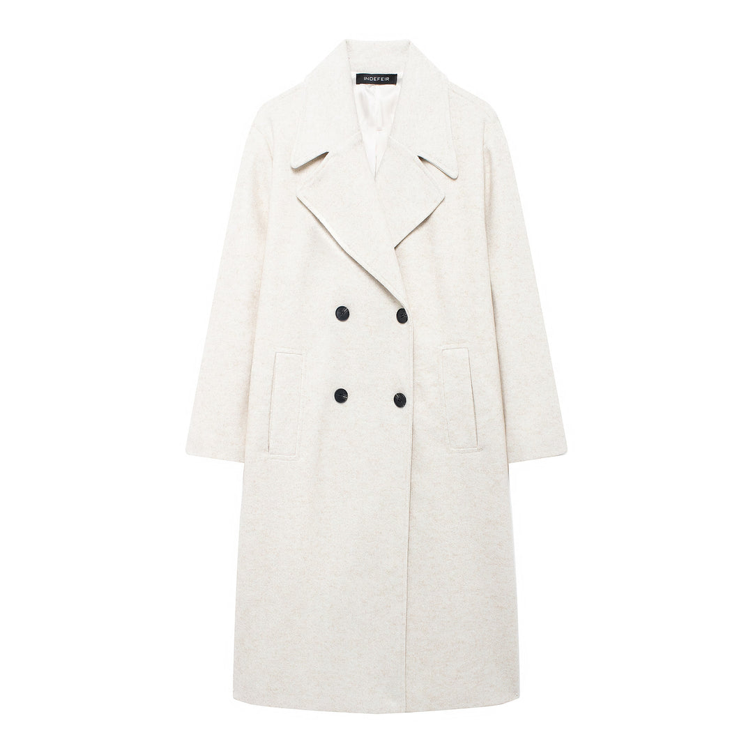 Women's Double-Breasted Wool Blend Coat with Oversized Cut and Lapel Collar Mune Fashion