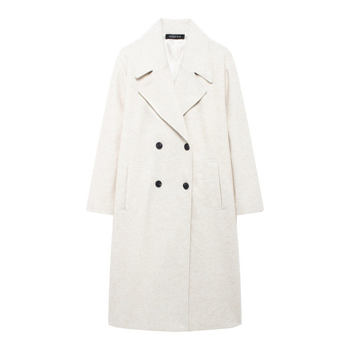 Women's Double-Breasted Wool Blend Coat with Oversized Cut and Lapel Collar Mune Fashion