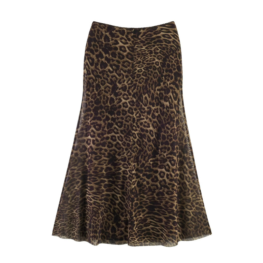 Ladies midi skirt with leopard print and flared chiffon layer Mune Fashion
