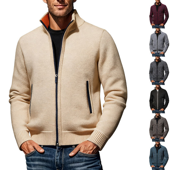 Men's knitted bomber jacket with stand-up collar and two-way zipper Mune Fashion