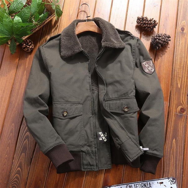 Men's Canvas Pilot Jacket with Teddy Lining, Ribbed Cuffs and Flap Pockets Mune Fashion
