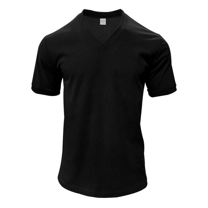 Men's structured V-neck ribbed jersey shirt with short sleeves and a slim fit Mune Fashion