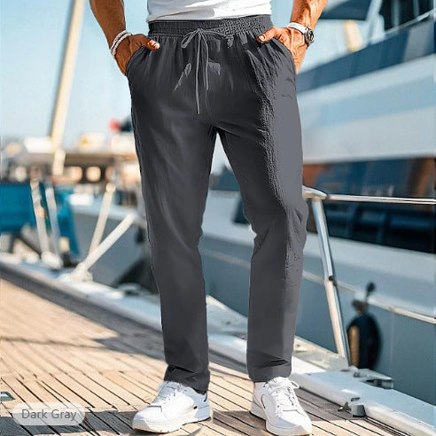 Men's casual linen blend jogger pants with drawstring, angled pockets and narrow ankle cuffs Mune Fashion