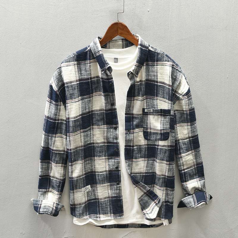 Men's Casual Check Flannel Overshirt made of soft cotton blend with breast pocket Mune Fashion
