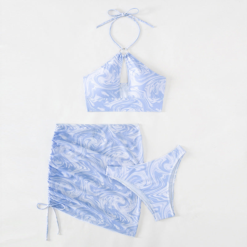 Women Crop Bikini Set with Playful Marble Design Mune Fashion