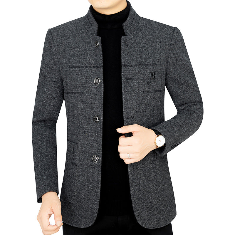 Men's Short Coat Blazer with Stand Collar and Decorative Stitching Mune Fashion
