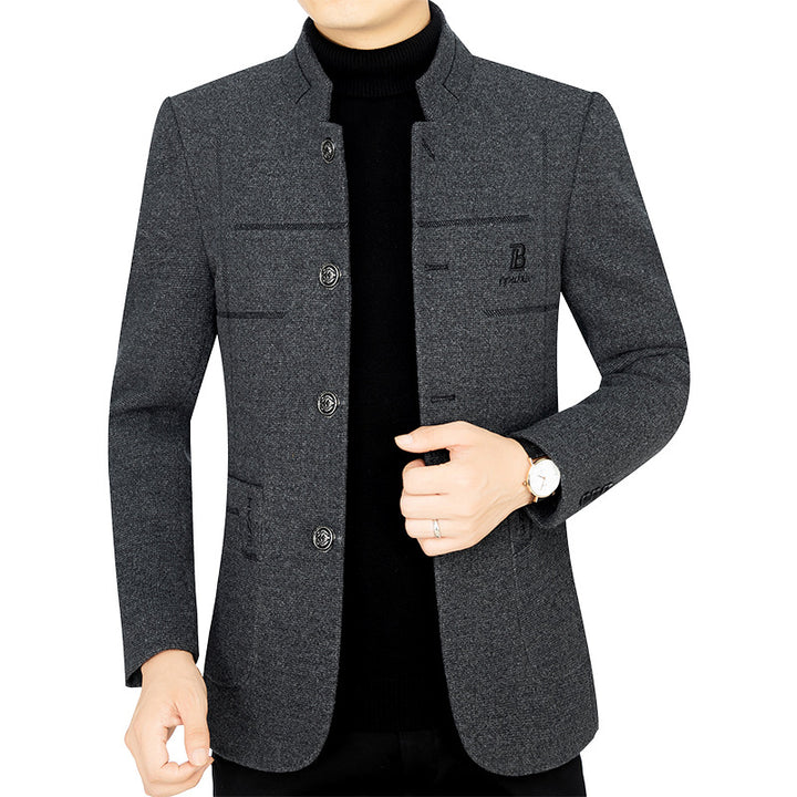 Men's Short Coat Blazer with Stand Collar and Decorative Stitching Mune Fashion