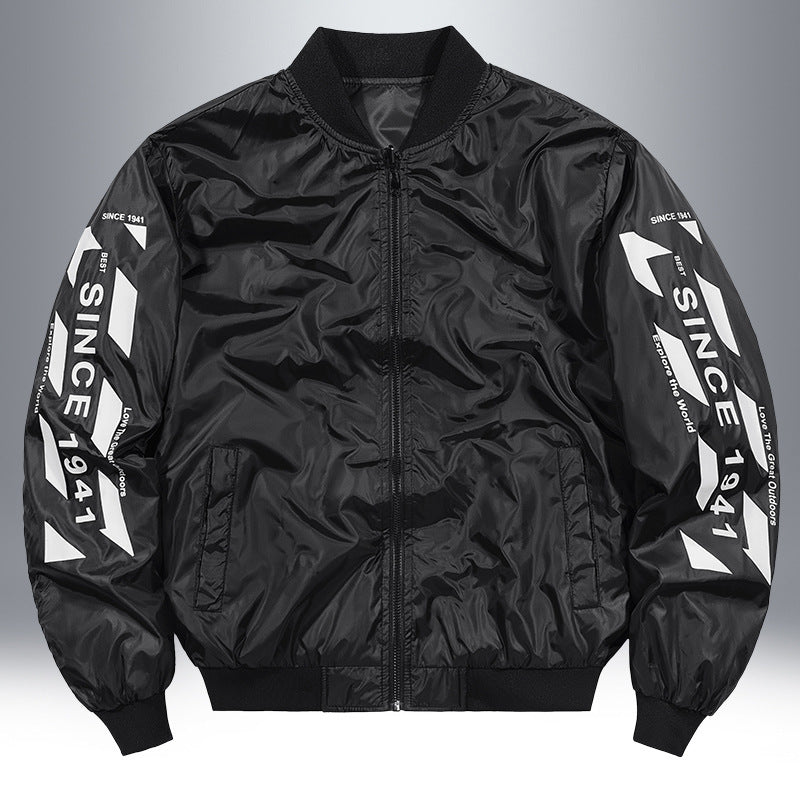 Men's Lightweight Nylon Bomber Jacket in Aviator Style with Patch Details and Arm Pocket Mune Fashion