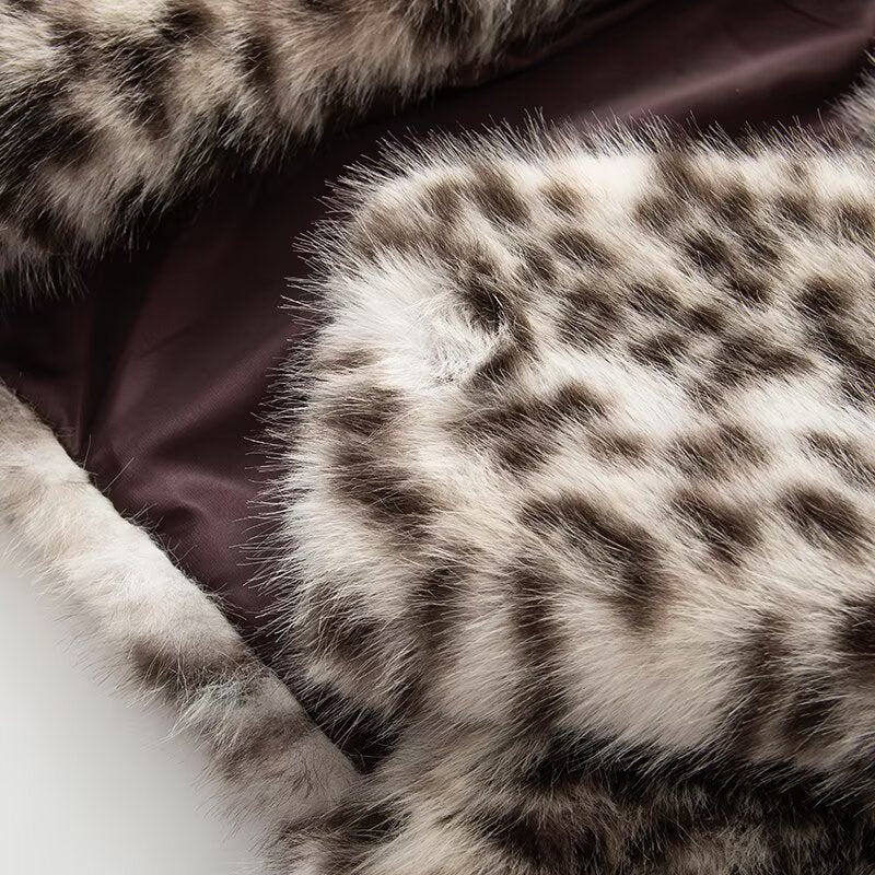 Women's Short Cut Faux Fur Jacket with Leopard Print Mune Fashion