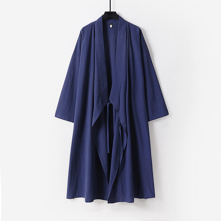 Unisex Longer Kimono Coat made of lightweight cotton blend with draped front and tie loop Mune Fashion