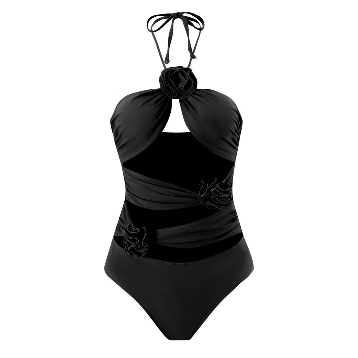 Ladies' one-piece swimsuit with floral details and transparent insert Mune Fashion