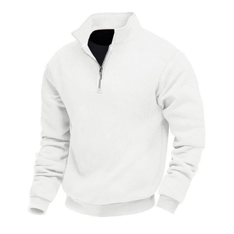 Men's Half-Zip Knit Sweater with Geometric Structure and Stand Collar Mune Fashion