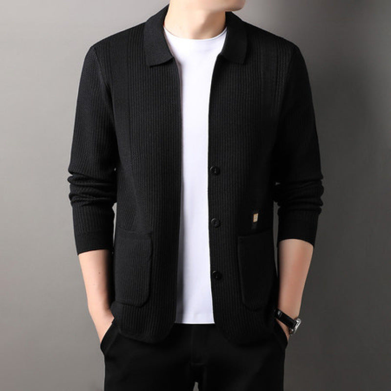 Men's finely structured cardigan with shirt collar, button placket and patch pockets Mune Fashion