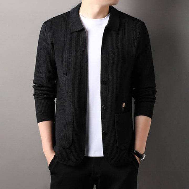 Men's finely structured cardigan with shirt collar, button placket and patch pockets Mune Fashion