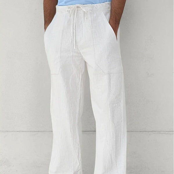 Men's light Relax Chino made of linen blend with loose leg, drawstring waistband and side pockets Mune Fashion