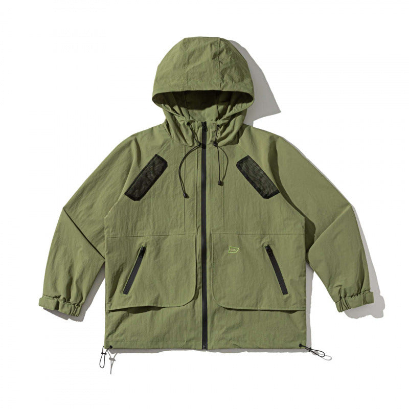 Unisex Technical Oversized Hooded Jacket with Mesh Ventilation Zones, Zipper and Drawstring Mune Fashion