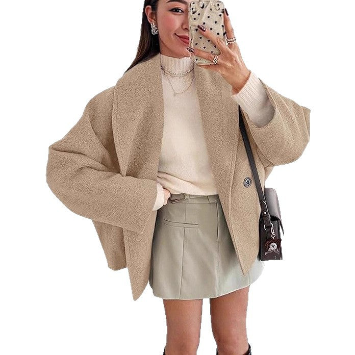 Women's oversized teddy jacket with large shawl collar and single-button closure Mune Fashion