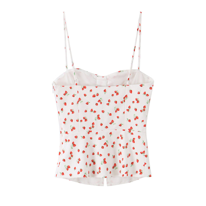 Women Highwaist Cropped Pants with Strawberry Print and Straight Leg Mune Fashion
