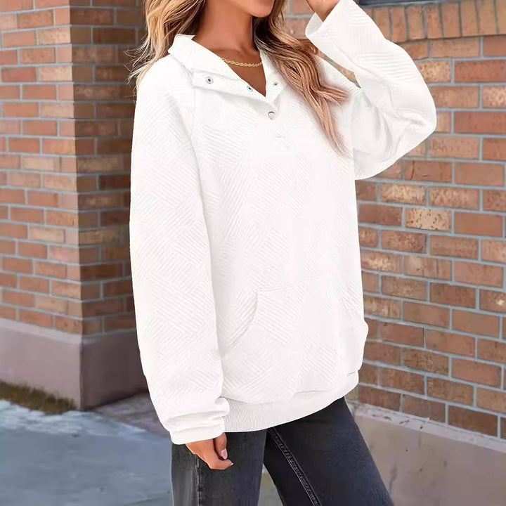 Women's Textured Oversized Hoodie with Henley Placket and Kangaroo Pocket Mune Fashion