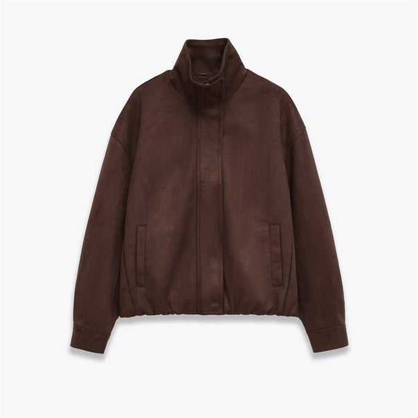 Men's velour imitation blouson with high stand-up collar, concealed zip and elastic hem Mune Fashion