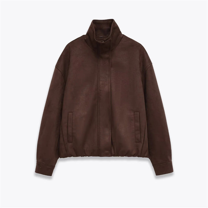 Men's velour imitation blouson with high stand-up collar, concealed zip and elastic hem Mune Fashion