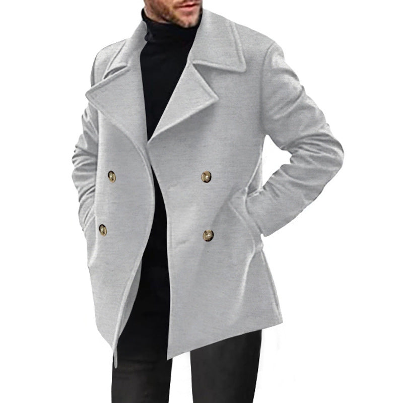 Men's Double-Breasted Tailored Peacoat with Wide Lapels and Pockets Mune Fashion