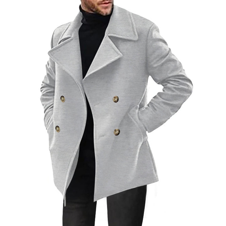 Men's Double-Breasted Tailored Peacoat with Wide Lapels and Pockets Mune Fashion