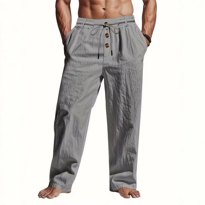 Men's Comfortable Beach Pants with Drawstring and Wooden Buttons Mune Fashion